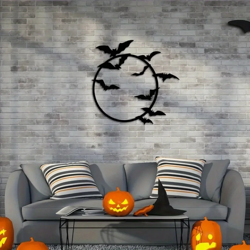 Gliding Bats Metal Wall Art Iron Halloween Sculpture Home Hanging Mural Spooky Decor Gift