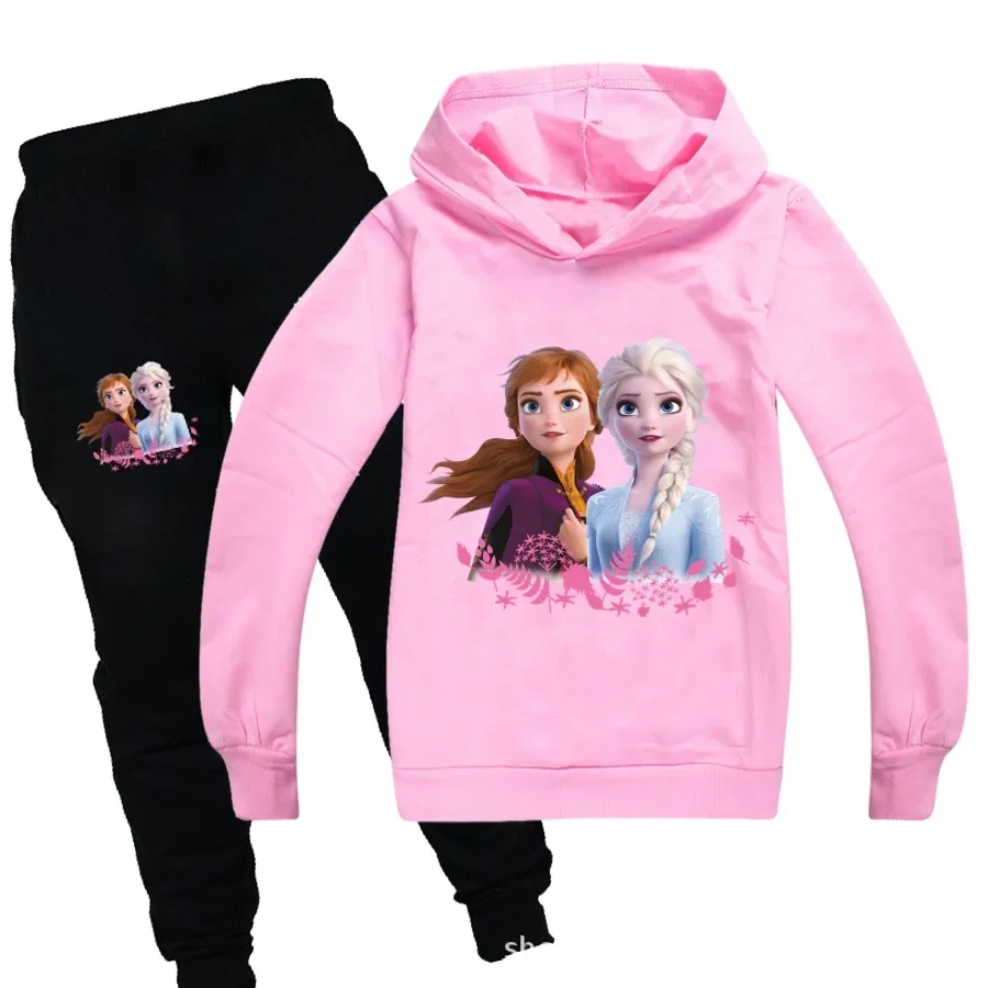 New Fashion Girls Sweatshirt Long Sleeve T Shirt Pants Frozen Anna Elsa Kids Clothing Set Boys Outfits Children Hoodies Suits