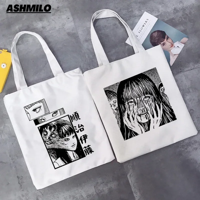 Women Shoulder Bag Japan Anime Junji ITO Harajuku Tomi Manga Canvas Handbags Fashion Aesthetic Handbag Canvas Bag Shopper Bag