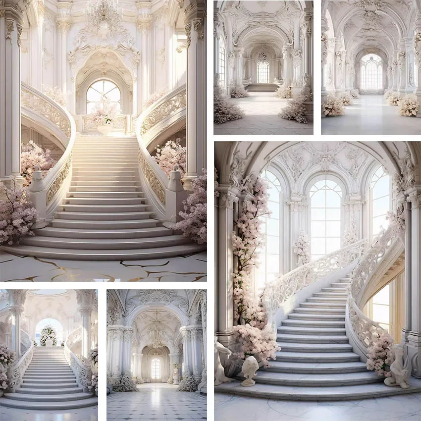 

Mehofond Photography Background White Marble Room Staircase Adult Birthday Wedding Maternity Portrait Decor Backdrop Photo Studi