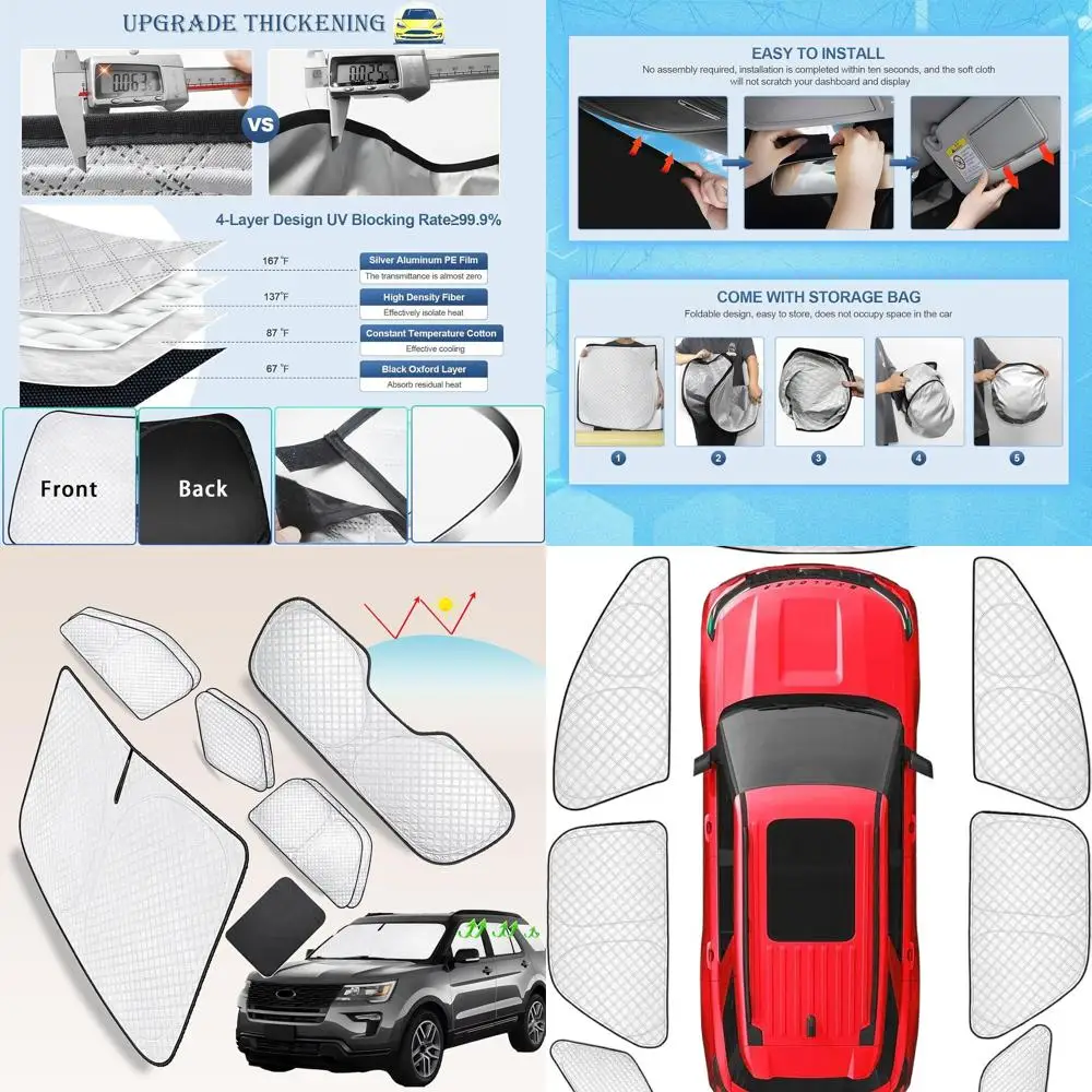 

Thick Sun Shades for 2011-2019 Ford Explorer, Full Car Window Covers, UV Block, Camping Privacy