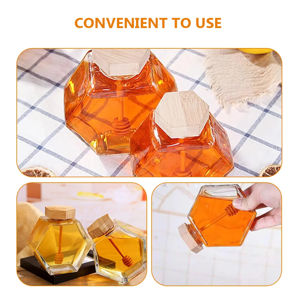 

Honey Jar Glass Honey Pot Container with Lid and Dipper Easy Dispense Spill Proof Storage Small Portable for Kitchen