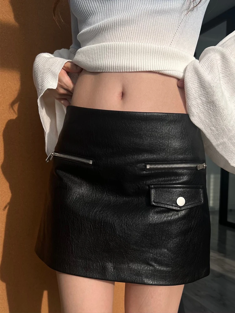 

Современная ретро-юбка для женщин с высокой талией, черная, с декоративной молнией, повседневная, А-силуэт, из смесового полиэстера