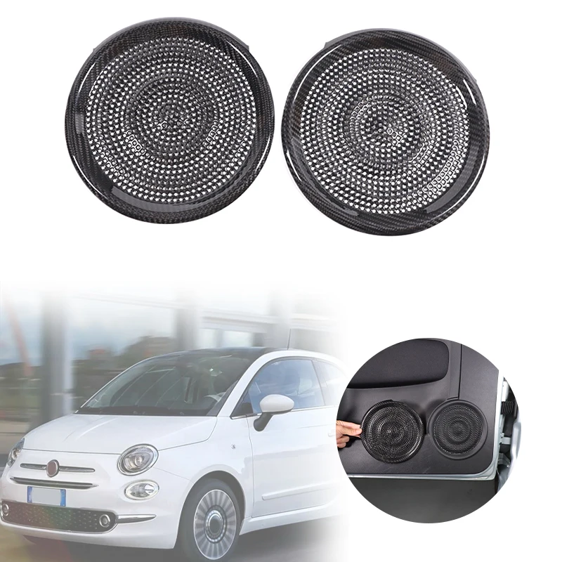 

For Fiat 500 2016-2025 Real Carbon Fiber Car Door Panel Loudspeaker Pad Speaker Cover Trim Sticker Moulding Accessories