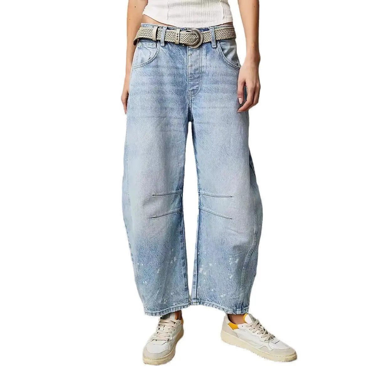 

Sexy Low Rise Denim Pants Loose mid Low Waist Washed Jeans Fashion Women's Casual Cotton Trousers Summer 2024 Loose Fit