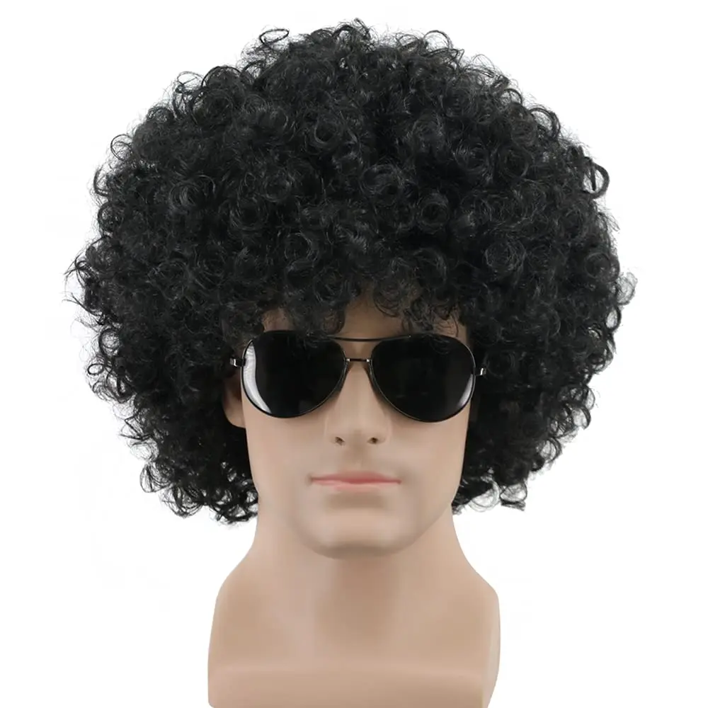 Short Black Men\'s Afro Curly Wig 70s Disco Afro Wig Synthetic Wig Anime Cosplay Halloween Costume Props