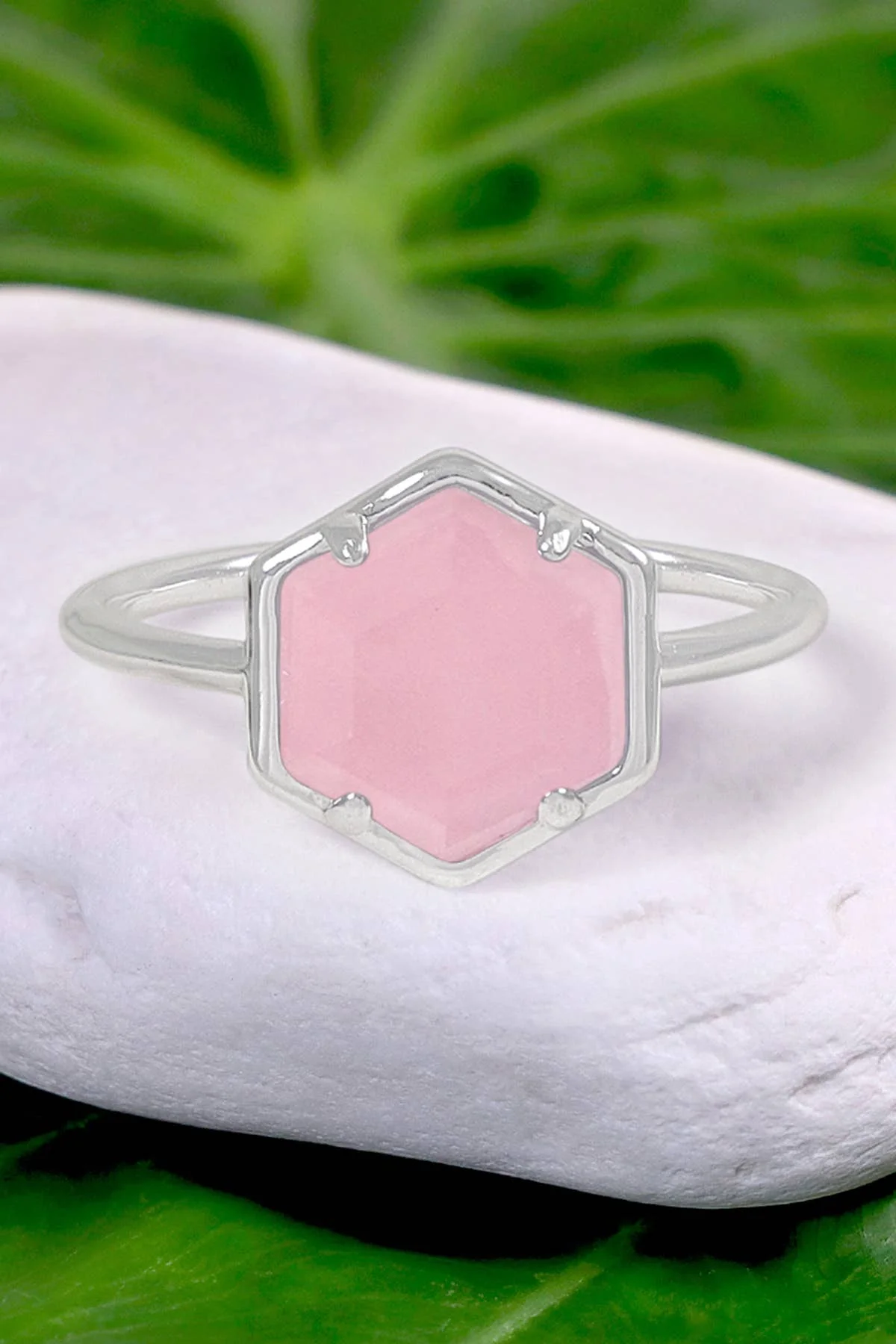 Hexagon Cut Ring Natural Rose Quartz Ring Jewelry Christmas Party Jewelry US Size 5-12