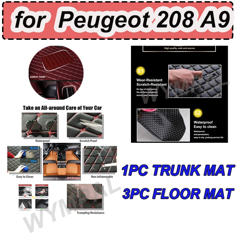 

LUXURY Custom Automotive Car Floor Mats For Peugeot 208 A9 2012 2013 2014 2015 Auto Luxury Leather