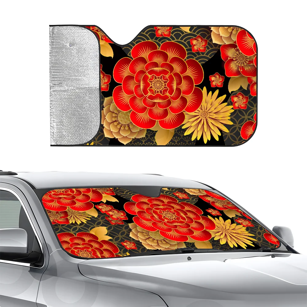 

Винтажные золотые цветы для автомобиля SunSha, трехслойная изоляция, переднее лобовое стекло автомобиля, солнцезащитные блоки на присоске, УФ-лучи, солнце