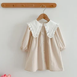 1-6 anni neonate vestono abiti casual per bambini autunno nuovo cotone coreano ragazze abito da principessa grande colletto rovesciato abiti eleganti