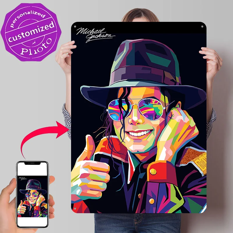 Michael Jackson Pop Art Portrait Personalized 3D Textured Metal Poster Wall Art Tinplate Sign for Garage Accessories Funny Signs