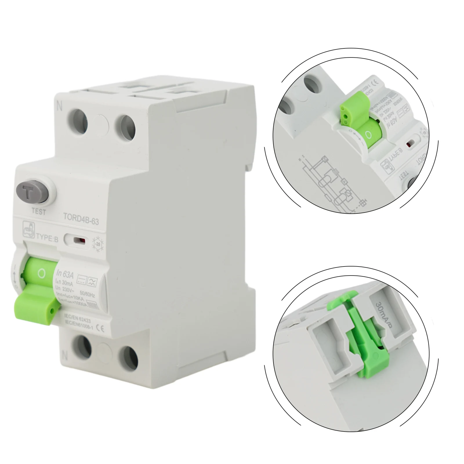 Electric Type B Circuit Breaker 2P 63A 30mA RCD DC with 6KA Breaking Capacity Compatible with EV Charging Infrastructure