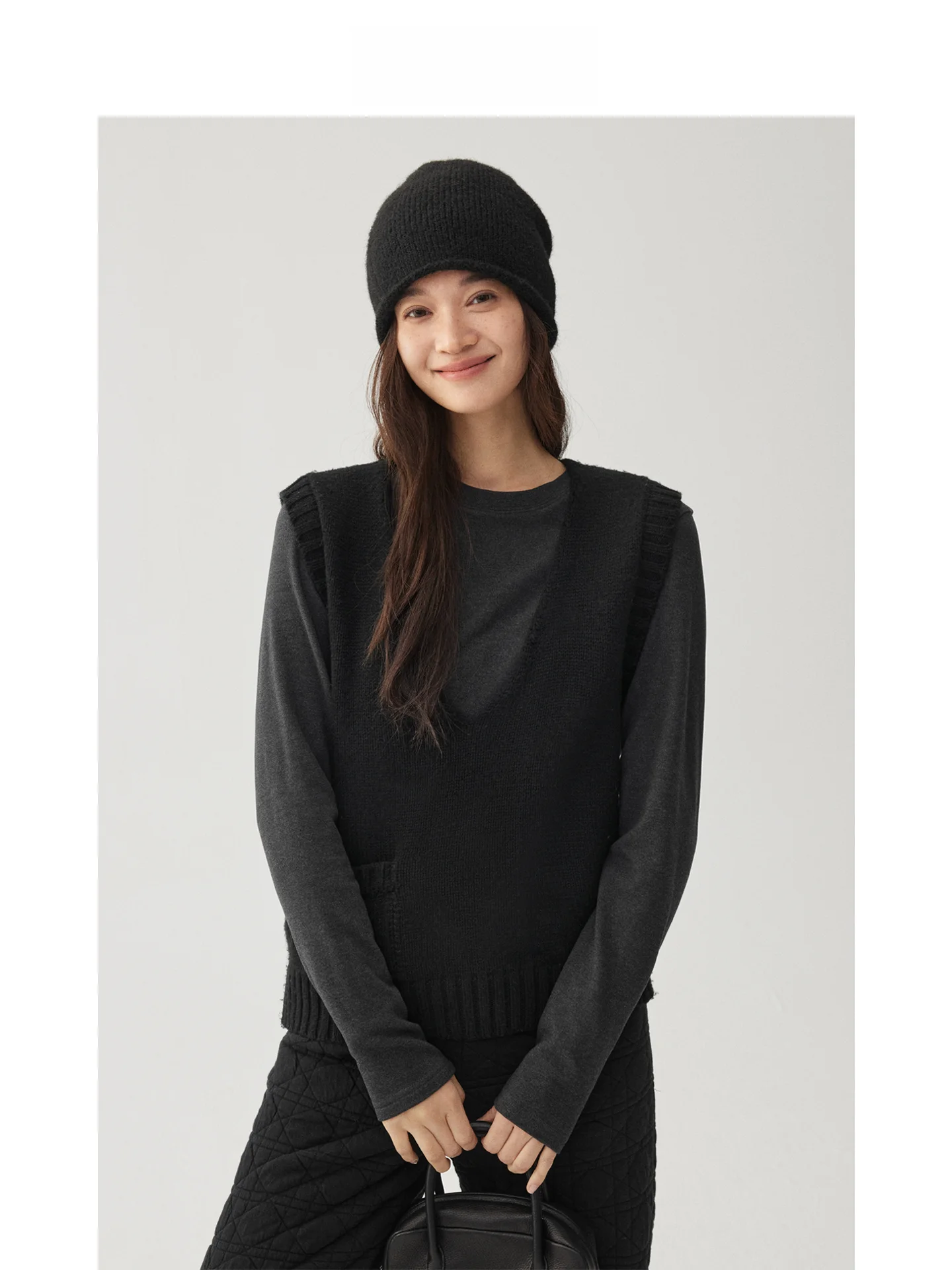 

Вязаный жилет Mincollection с глубоким V-образным вырезом из смесовой шерсти, осенне-зимний, для многослойных образов, простой повседневный, однотонный, для работы и отдыха