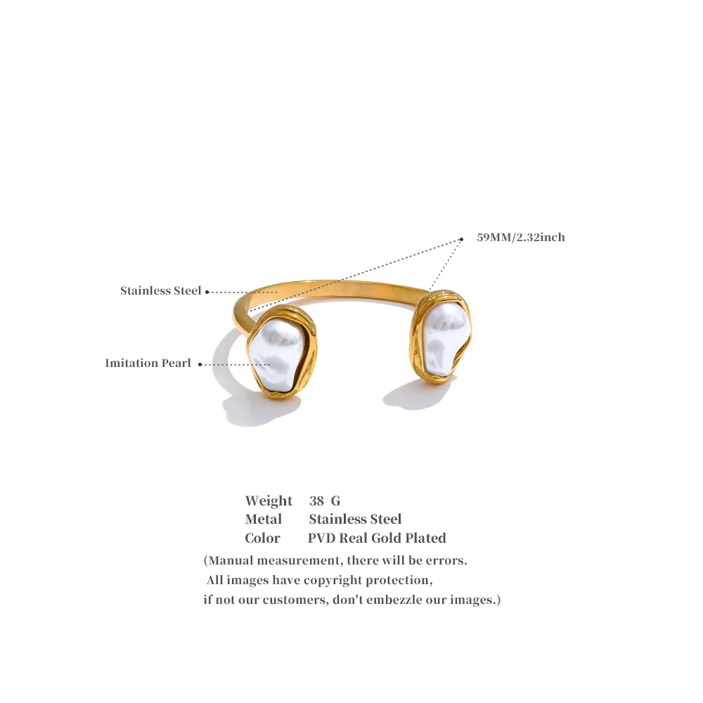 Yhpup 59mm Edelstahl Barock Simulierte Perlen Manschette Armband Armreif Anlauffeständig Gold Farbe Handgelenk Schmuck Neue – Detail 6