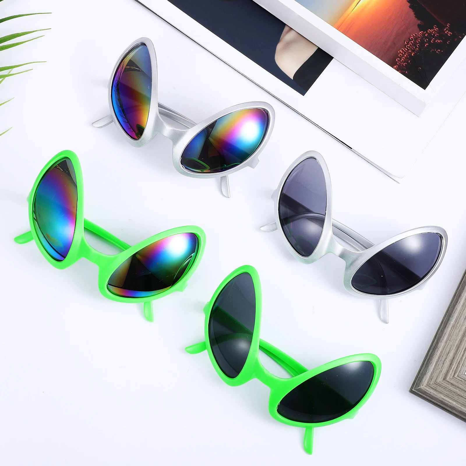 

4 Pcs Glasses Funny Eyewear Party Sunglasses Gray Lens Rainbow Coating Universal Size Adult Kid