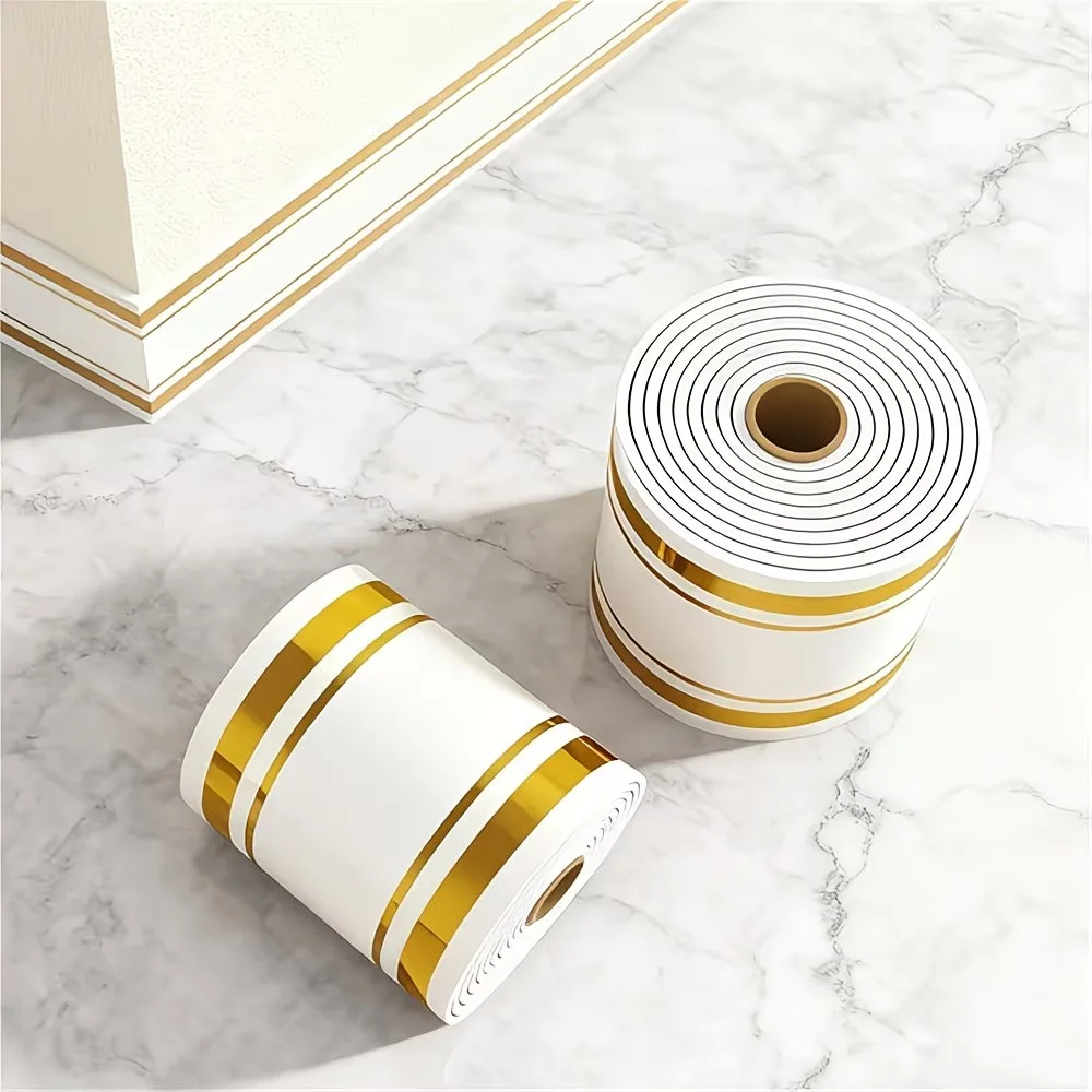 1Roll Waterproof Marble Self Adhesive Skirting LineWall Waist Decorative Thickened Anti-collision Decoration Wall Corner Lines