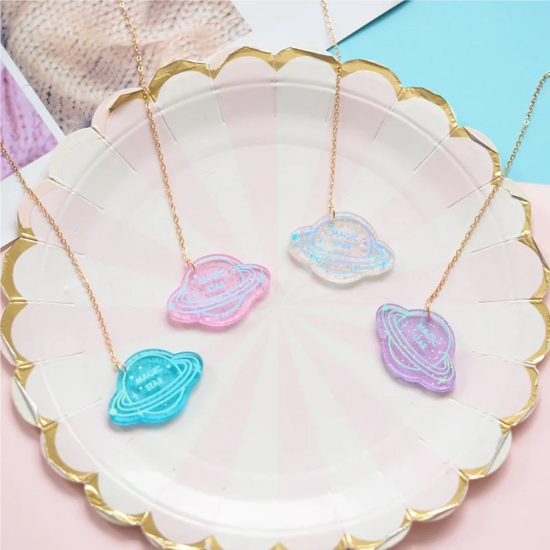 4PCS Cute Planet Acrylic Chain Bookmark Set Creative Space‑Themed Pendant Page Marker Reading Stationery Gift for Students