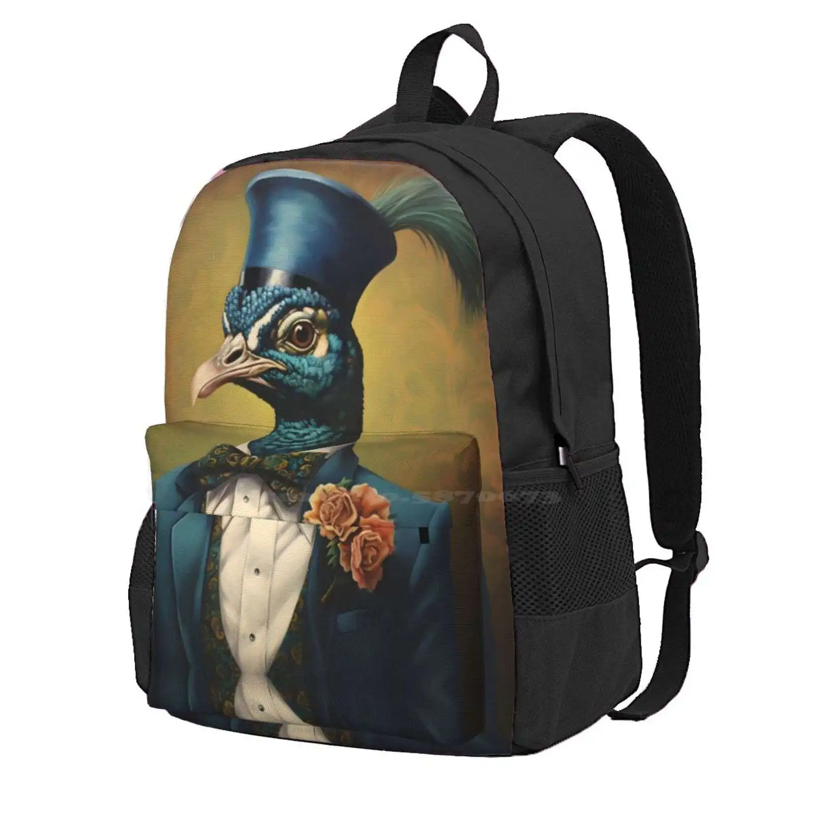 Peacock Portrait Dapper Animal Art Hot Sale Schoolbag Backpack Fashion Bags Peacocks Peahen Peafowl Costume Peacock In Suit