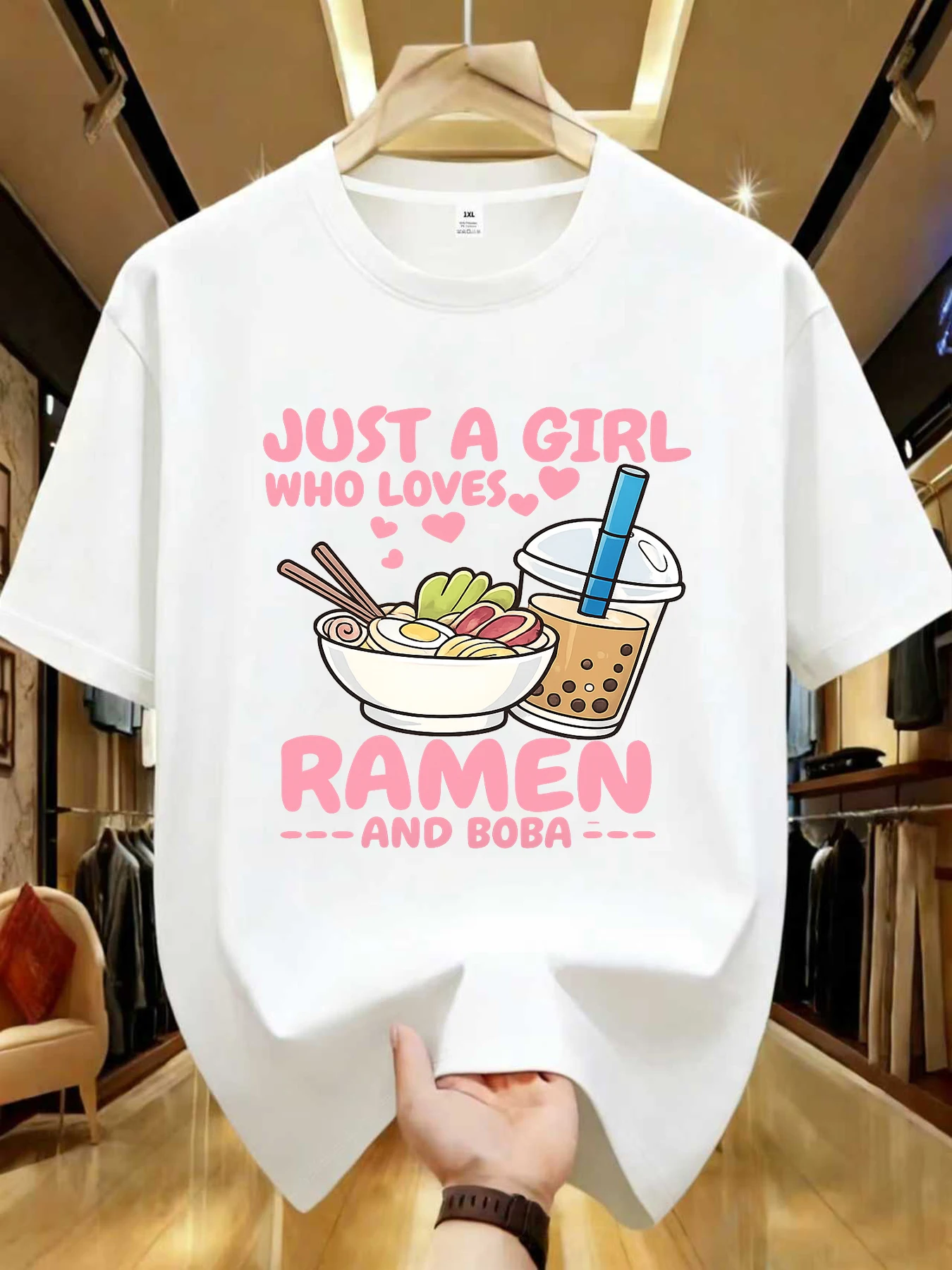 

【WZM102173】Женская футболка больших размеров с принтом в виде молочного чая, с круглым вырезом, летняя, повседневная, с короткими рукавами, в уличном стиле, универсальная, больших размеров.