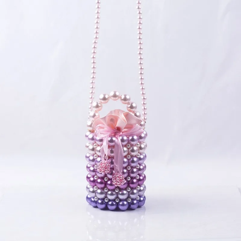 Fashionable Women\'s Handheld Bag Colorful Pearl Chain Water Bucket Crossbody Bags Handmade Beaded Wedding Bride Ladies Handbag