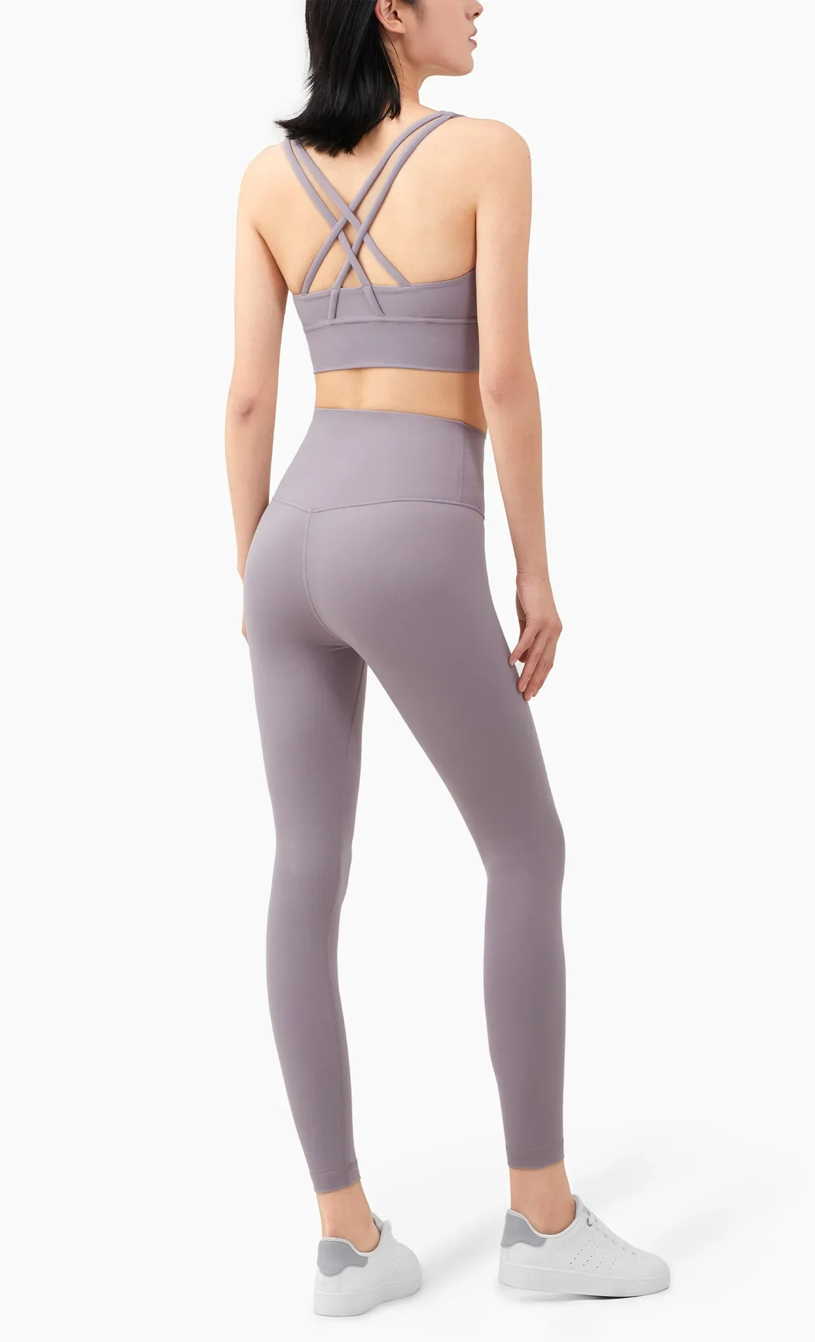Damen Zweiteiliger Yoga-Anzug in Unifarbe, Hochintensiver Rückenfreier Yoga-BH, Hochgeschnittene Hüftlift-Leggings, Lauf- und Trainingsset – Detail 15