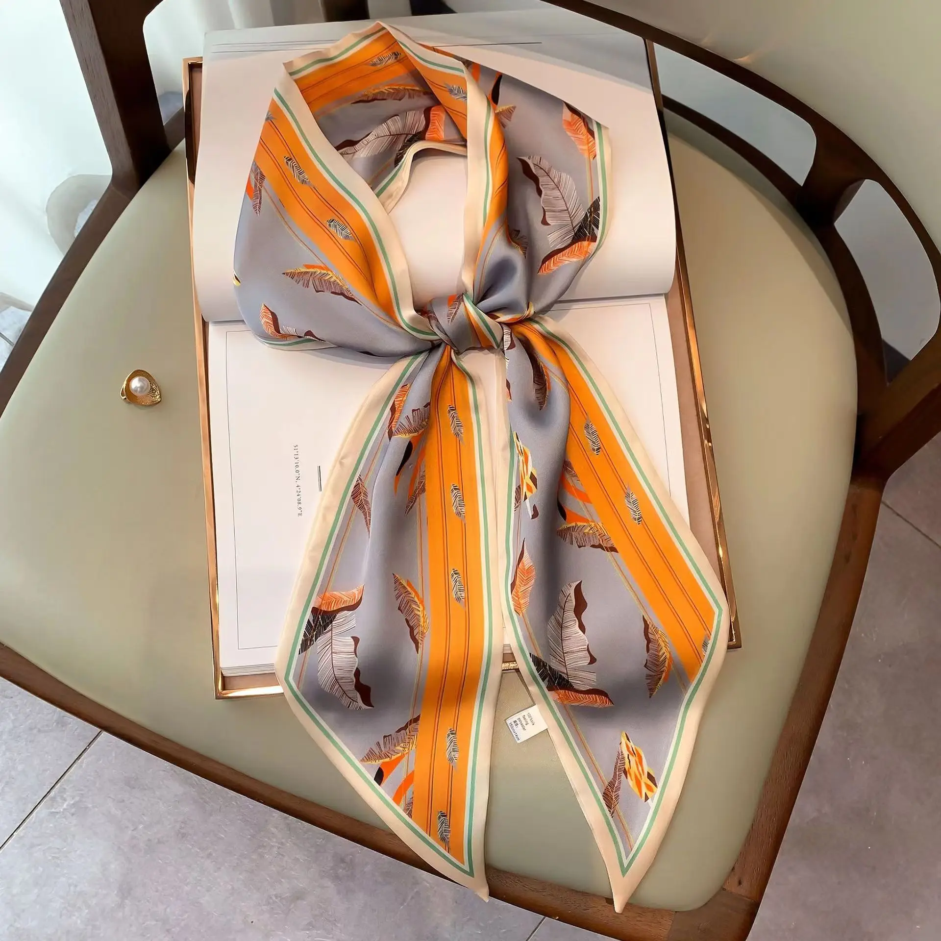 2026 Neuer bedruckter Seidenschal, schmales Haarband, Damen-Halstuch, Foulard, weiche Haarbänder, Schals, Taschenband, 15*145cm