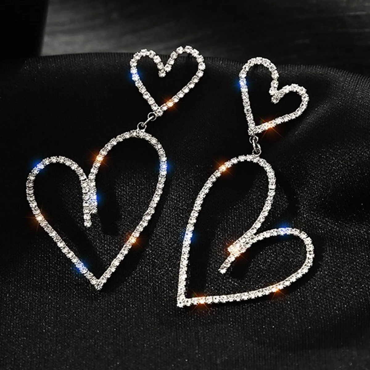 Full Diamond Double Love Earrings, Women's Exaggerated Temperament Earrings, Earrings and Accessories