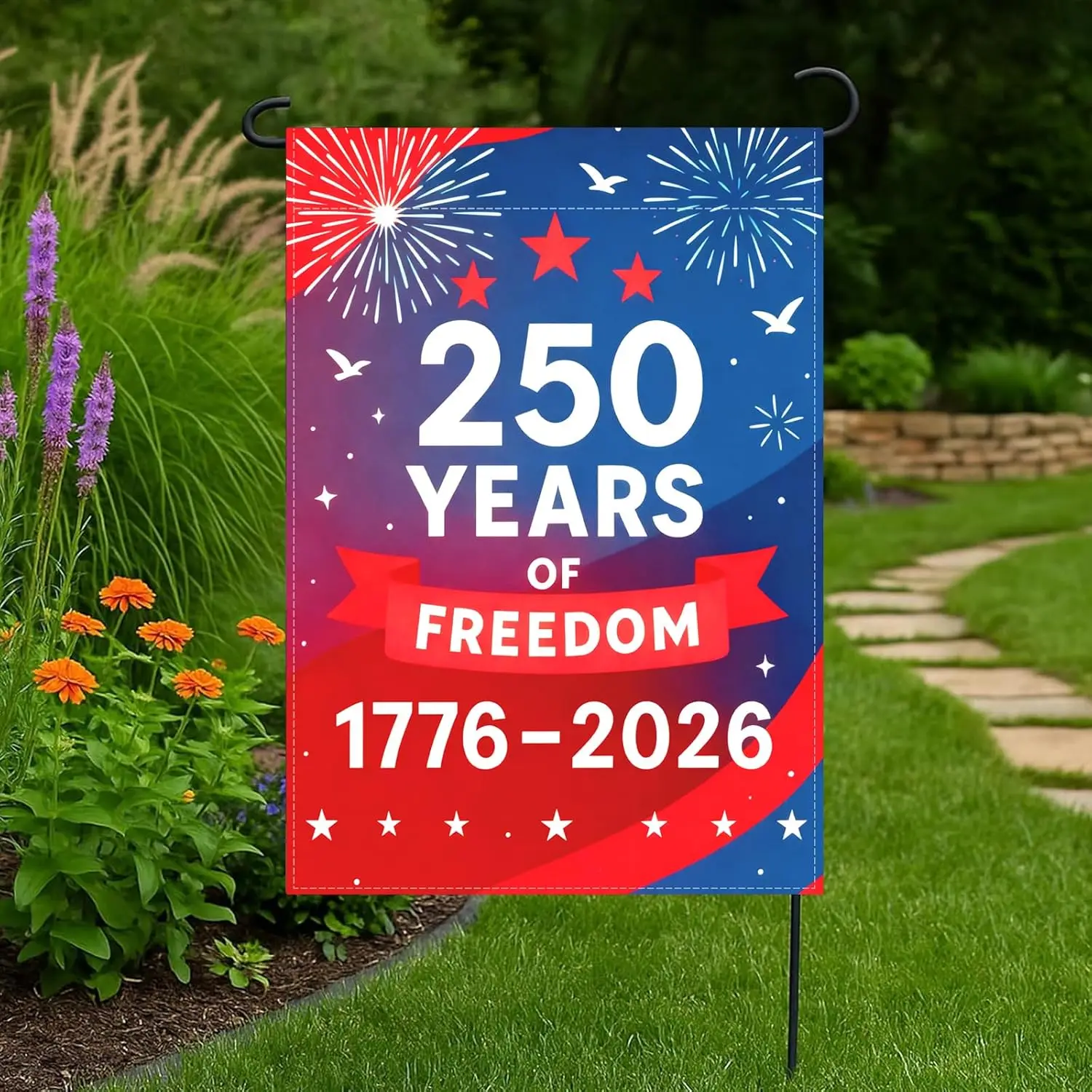 250th Anniversary Garden Flag,12x18 Double Sided 250 Anniversary 1776 2026 4th of July Flag for Outside House Indoor Yard Pa AAS
