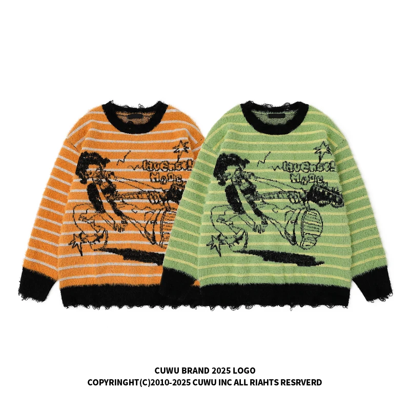 

Cuwu Halloween Ro Girl полосатый вязаный свитер ex Winter Lazy Soft Camere Warmth Street Sle Long Sve round Ne