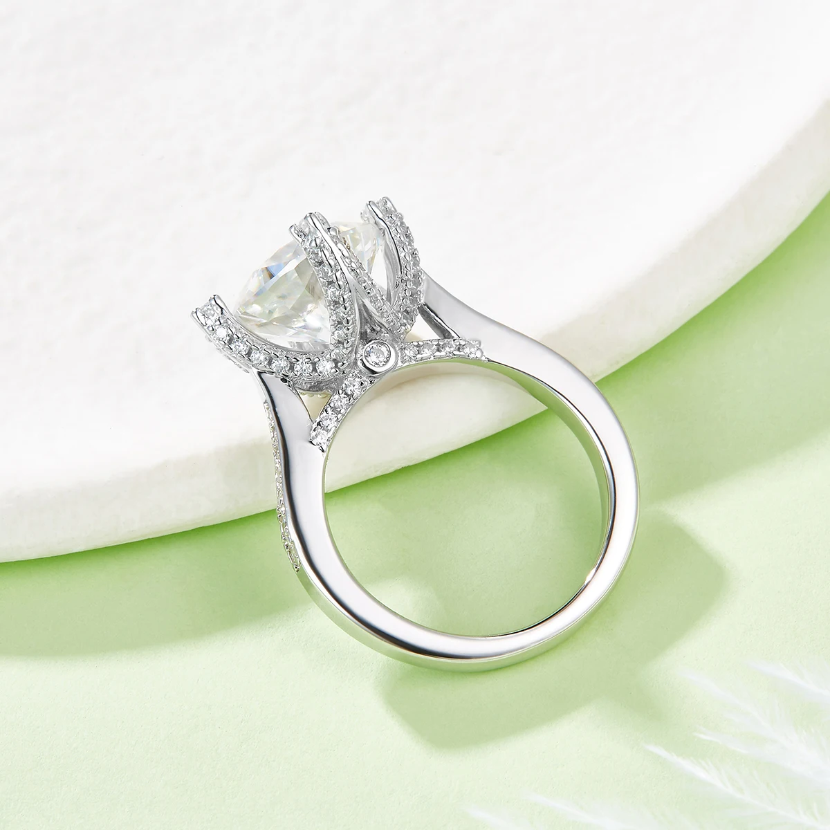 S925 الفضة مطلي 18K الذهب الأبيض وسادة على شكل مويسانيتي الماس المرأة خاتم الحجر الرئيسي 4.0ct/9.0 مللي متر للنساء الزفاف #2