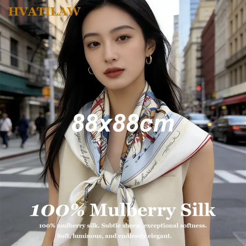 

Luxury 100% Natural Silk Scarf Hand Rolled Edges Square Silk Twill Scarf Women Designer Head Scarf Hijab Hair Bandana Shawl Wrap