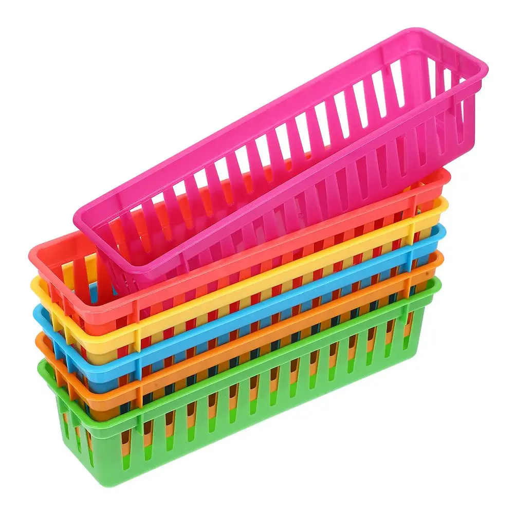 

12 Pcs Plastic Stationery Basket Colorful Classroom Storage Small Crayon Bins Pencil Tray Pen Organizer Kids School Supplies