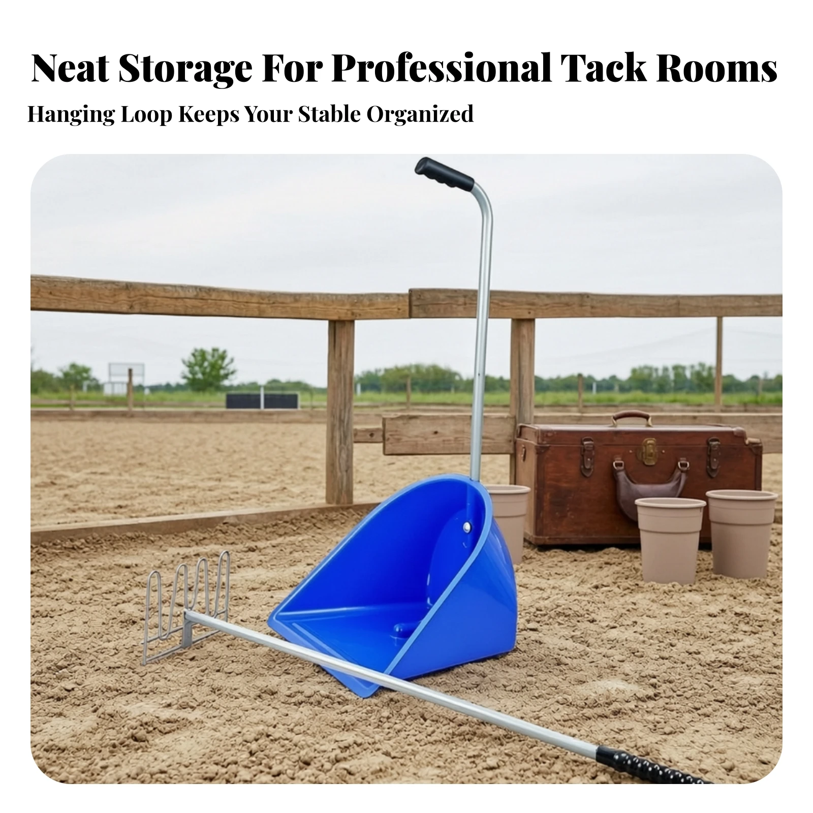 Manure Scoop with Rake Large-Capacity Manure Rake Poop Scoop Heavy-Duty Poop Scooper Adjustable for Horse Owners, Barns