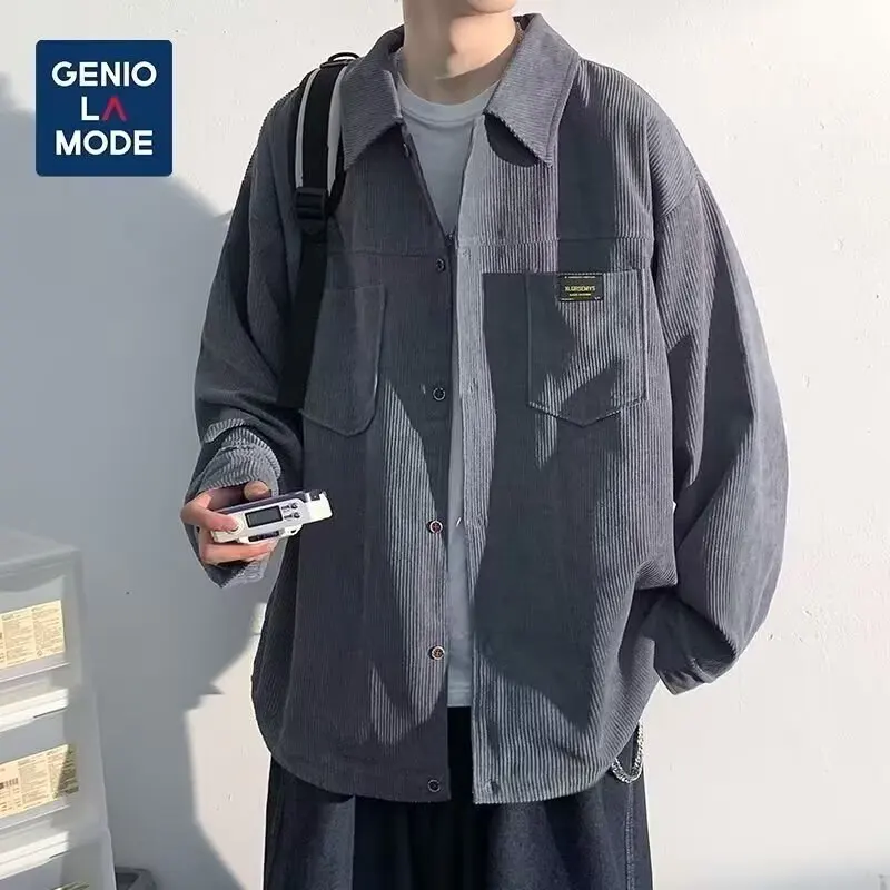 Camisa de pana de manga larga para hombre, camisa de otoño e invierno con terciopelo grueso para uso informal