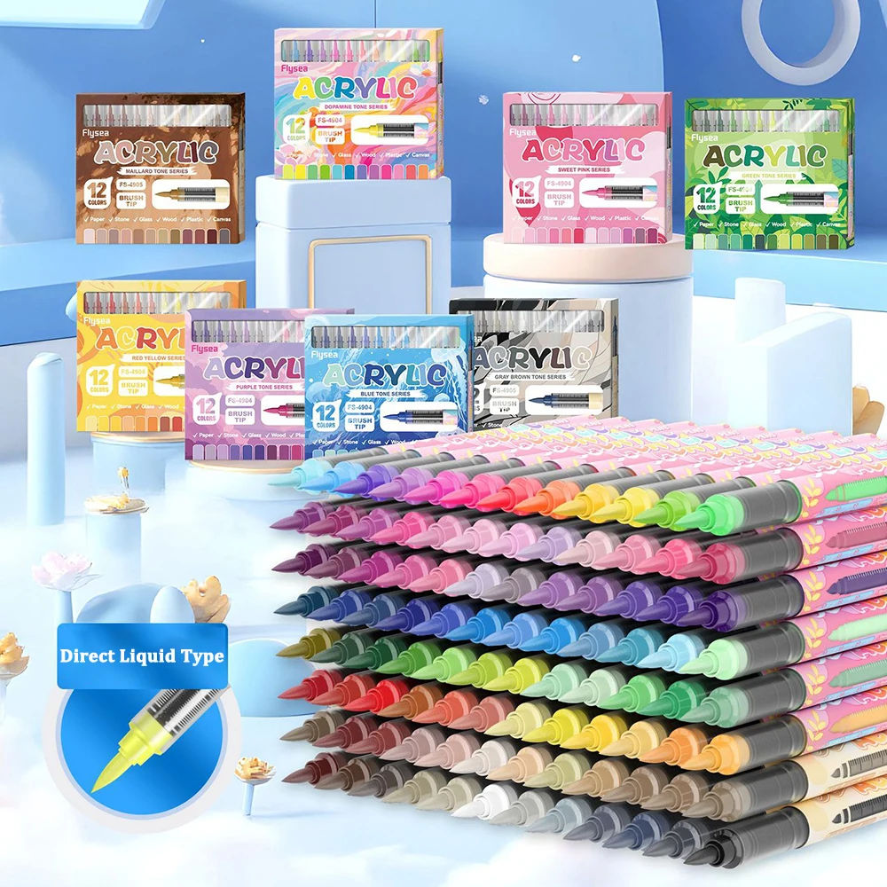 

12pcs/set Acrylic Art Markers Soft Brush Tip Acrylic Paint Pens for Drawing Anime Painting DIY Rock Halloween Gifts Art Supplies