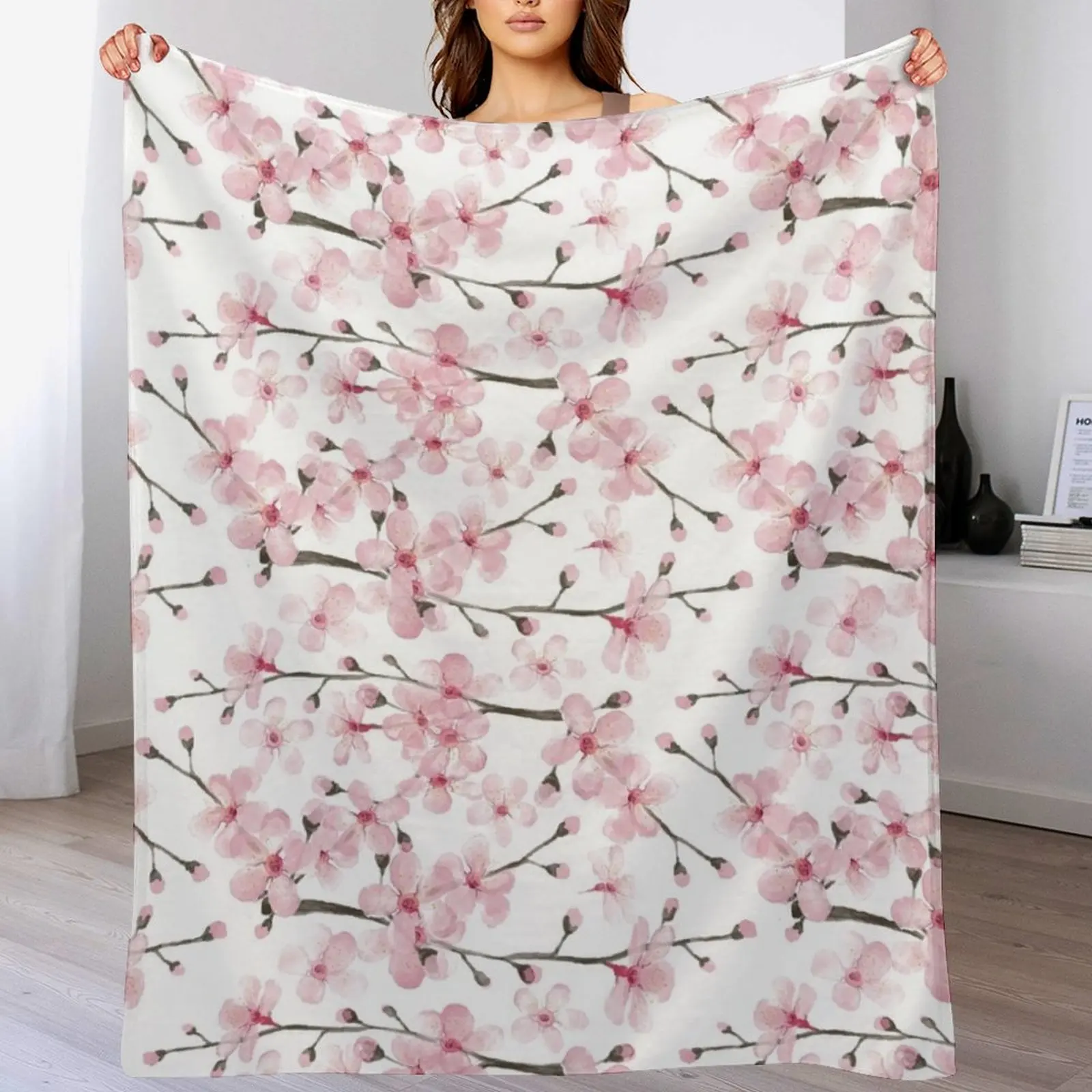 Cherry Blossom watercolor fashion and home decor by Magenta Rose Designs Throw Blanket Heavy Giant Sofa Blankets