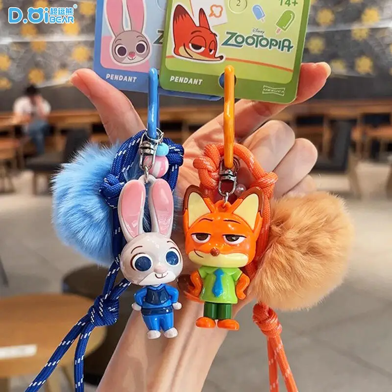 

Disney Zootopia Judith Hopps Nick Wilde Plush Ball Nylon Rope Keychain Backpack Hanging Ornaments Waist Decoration Friend Gift