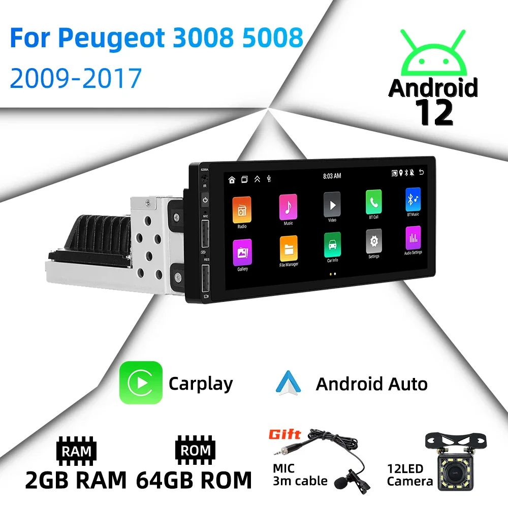 Android Radio for Peugeot 3008 5008 2009-2017 Car Multimedia Android Auto Stereo 1 Din 6.86