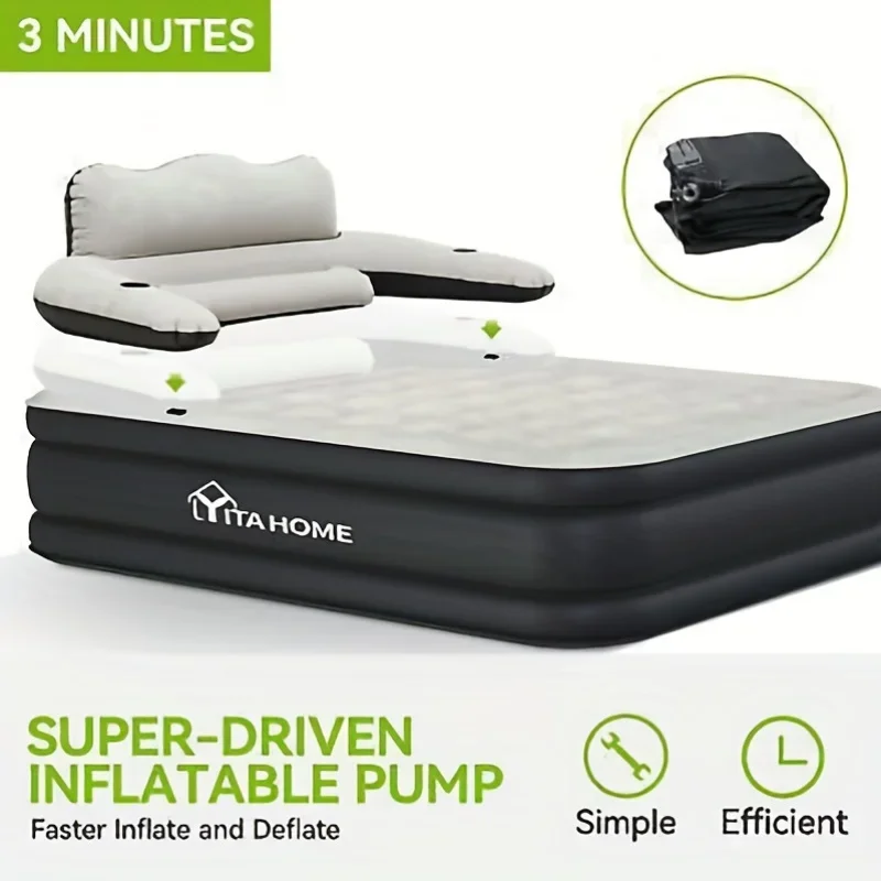 

Foldable Queen Inflatable Air Mattress with Built- in Pump, Durable Airbed for Home, Travel, and Camping