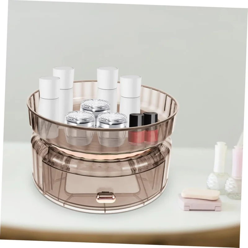 

Вращающийся двухслойный лоток для хранения средств по уходу за кожей, полка для ванной комнаты с выдвижными ящиками, большая вместимость, средства для красоты и ухода за кожей.