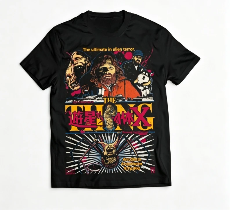 2026Round-neck T-shirt Retro Sci-Fi Horror Alien Creature Retro Movie Poster Collage Men's Women's Universal Short-Sleeved Shirt