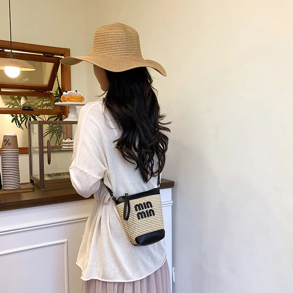 Fashion Contrasting Color Woven Cotton Phone Bag for Women - 2026 New Trend Spring Bucket Bag, Shoulder Bag or Crossbody Bag