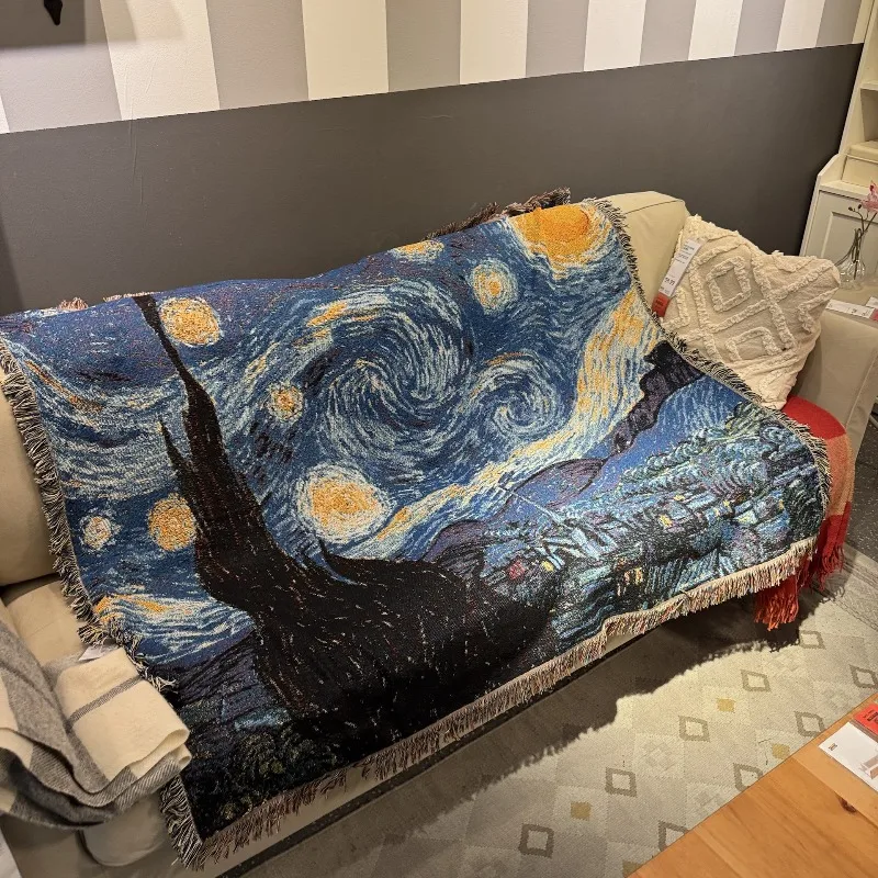 

Vincent Van Gogh Starry Night Woven Blanket, Multi-functional Sofa Throw Bed Cover, Art Wall Hanging Tapestry Outdoor Picnic Mat