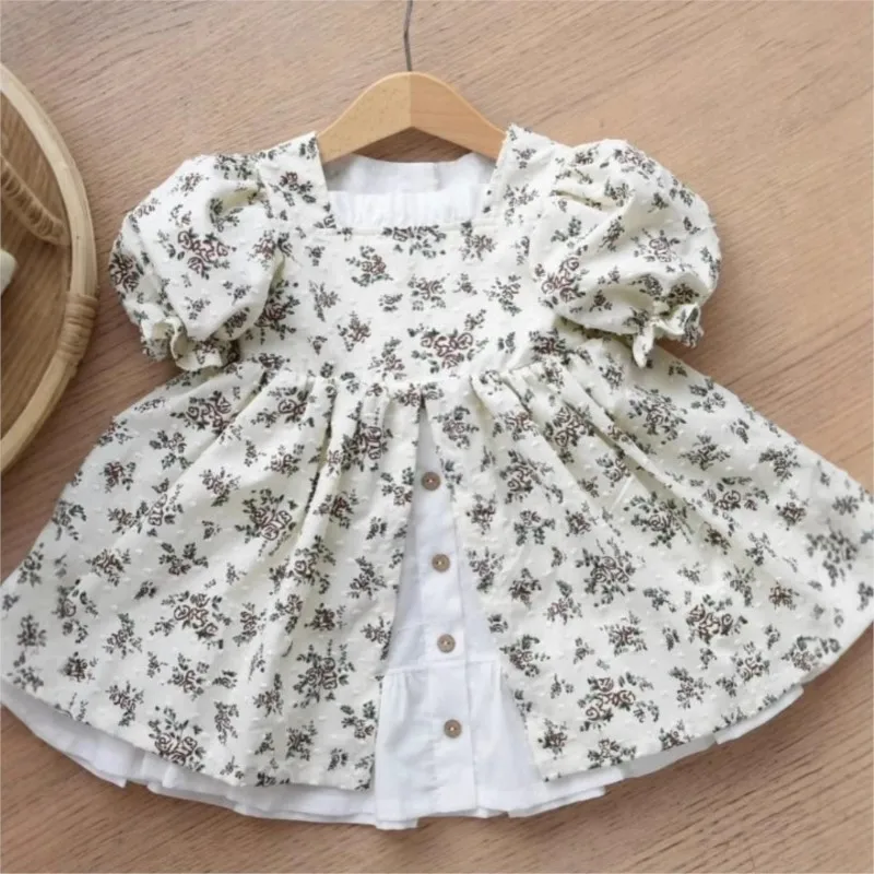 

Baby Girl Princess Cotton Floral Dress Infant Toddler Child Puff Sleeve Ruffled Vestido Spring Summer Baby Clothes 18M-10Y