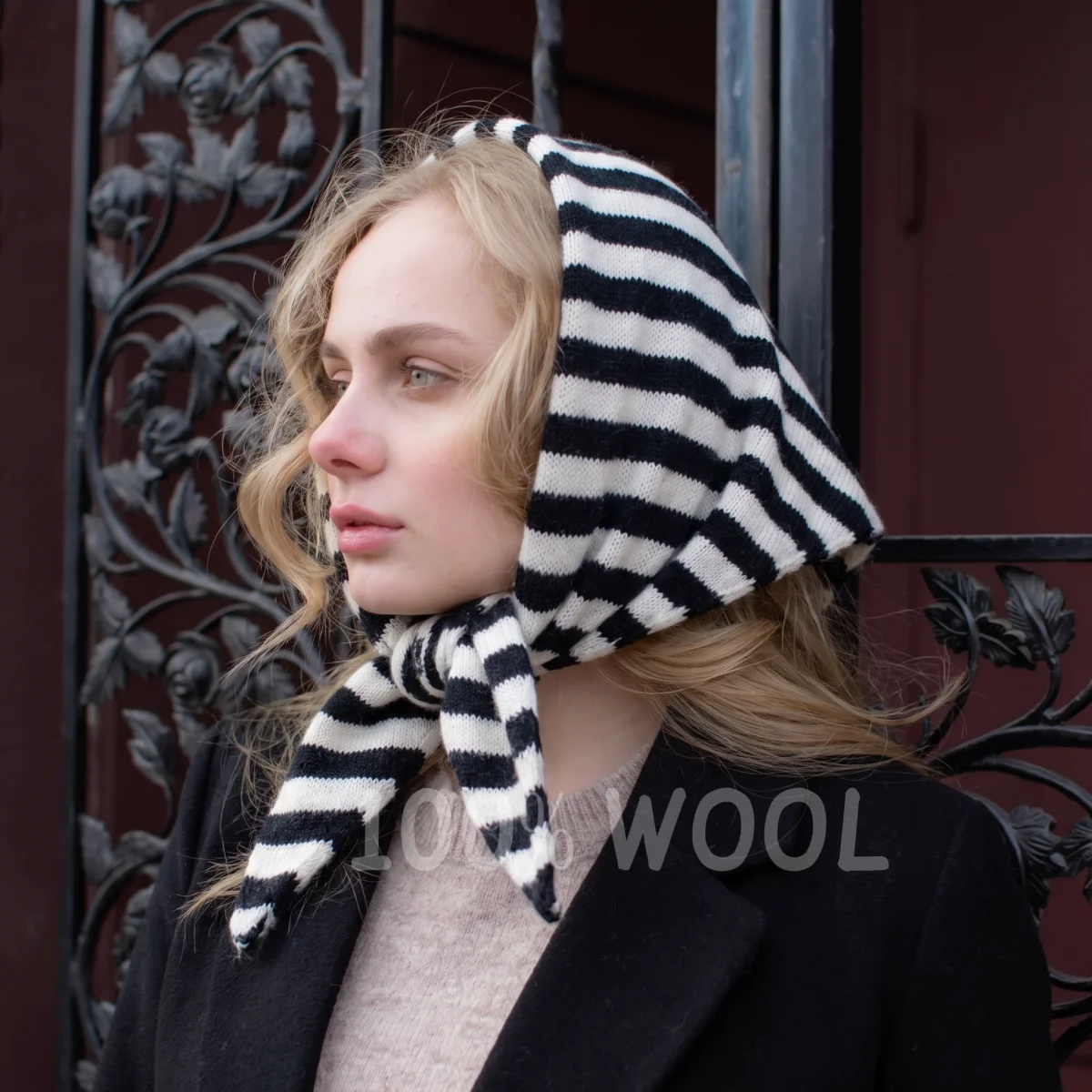 Knitted 100% Wool  Head Wrap Women Winter Thick Triangle Shawl Striped Soft Warm Neck Scarf Versatile Outdoor Accessory 2026