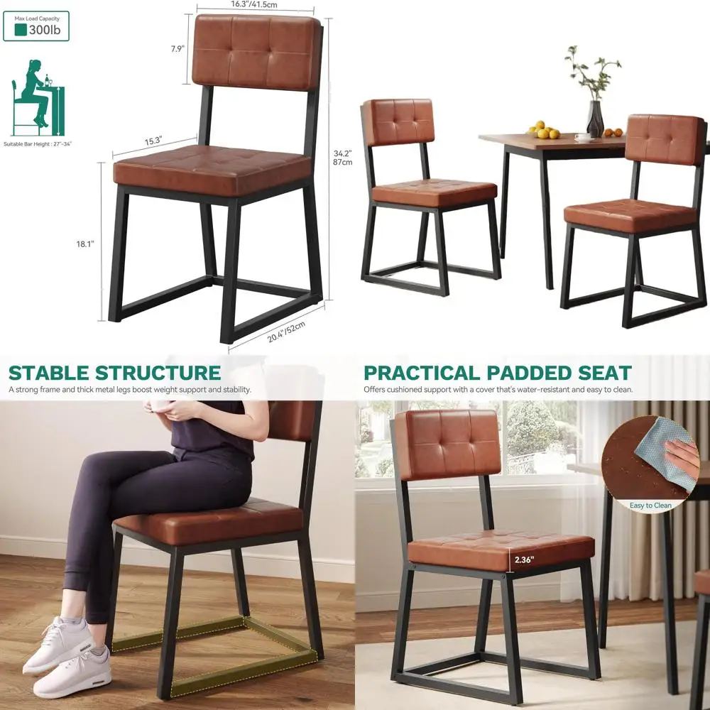 

Dining Chairs Set of 2 with Faux Leather Cushion Seat Backrest, Upholstered Mid Century Modern Dining Room Chair with Heavy Duty