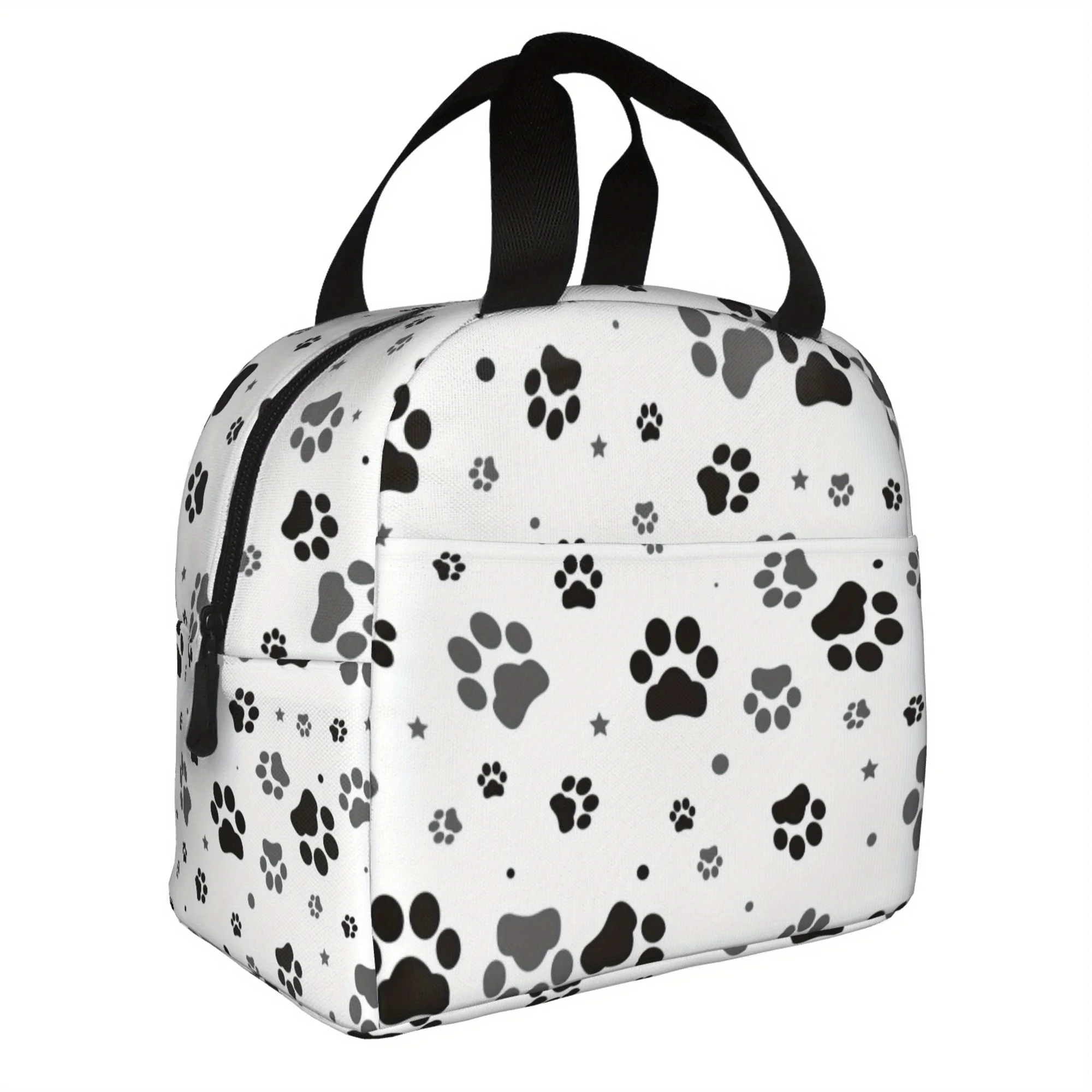

Black & Gray Animal Paw Print Insulated Cooler Bag - Portable Reusable Lunch Tote with Durable Polyester