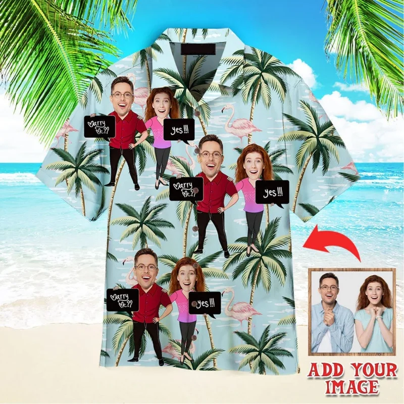 

Customized Couple Graphic Hawaiian Shirt For Men Portrait 3D Printed Short Sleeve Summer Loose Street Aloha Shirts Lapel Blouses