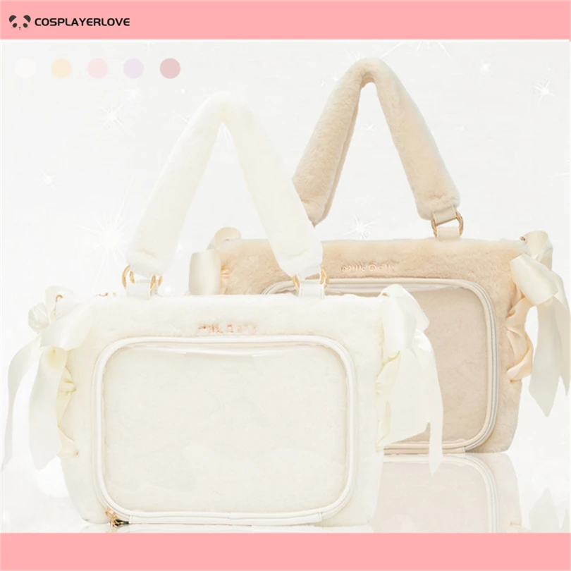 2026 Victoria plush mini JiraiKei student Itabag Women Square Leather PVC Transparent Shoulder Bag Ladies Large Capacity Handbag