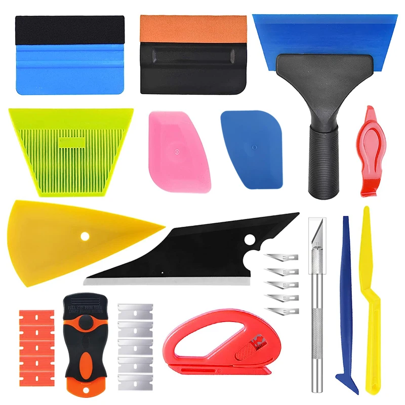 Car Window Tinting Tools Wrapping Tool Kit Vinyl Felt Squeegee Glass Scraper Vinyl Cutter Utility Knife&Blades Film Installation